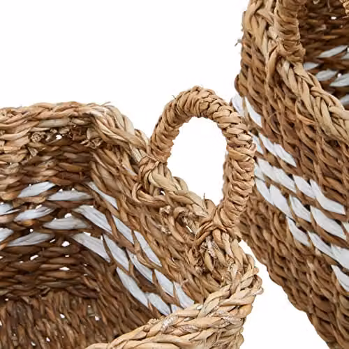 Premier Houseware Set of Two Square Seagrass Baskets in White and Beige, W: 20 cm, D: 20 cm, H: 18 cm – 2