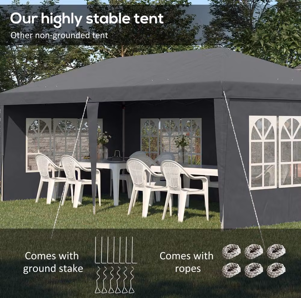 STILVORA Pop-Up Gazebo with Removable Walls, Grey, W: 600 cm, D: 300 cm, H: 270 cm – 4