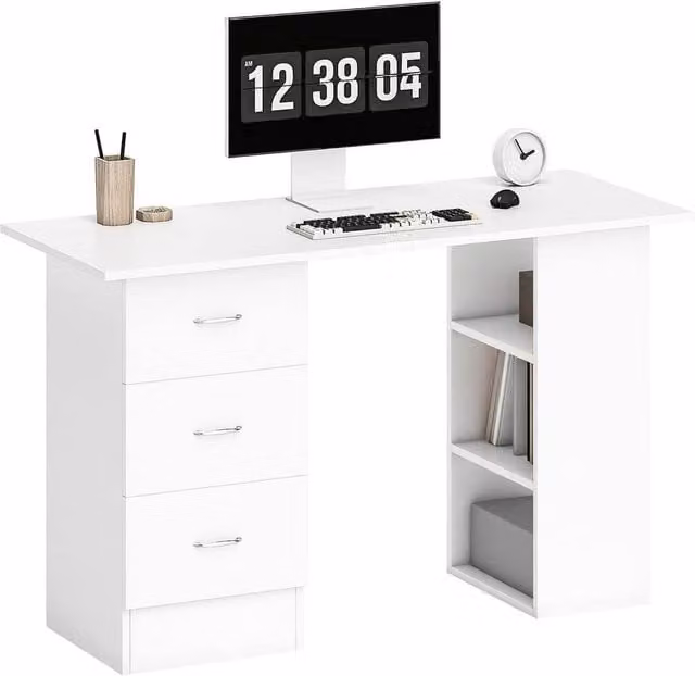 KORVIXA White Computer Desk with Drawers – 1