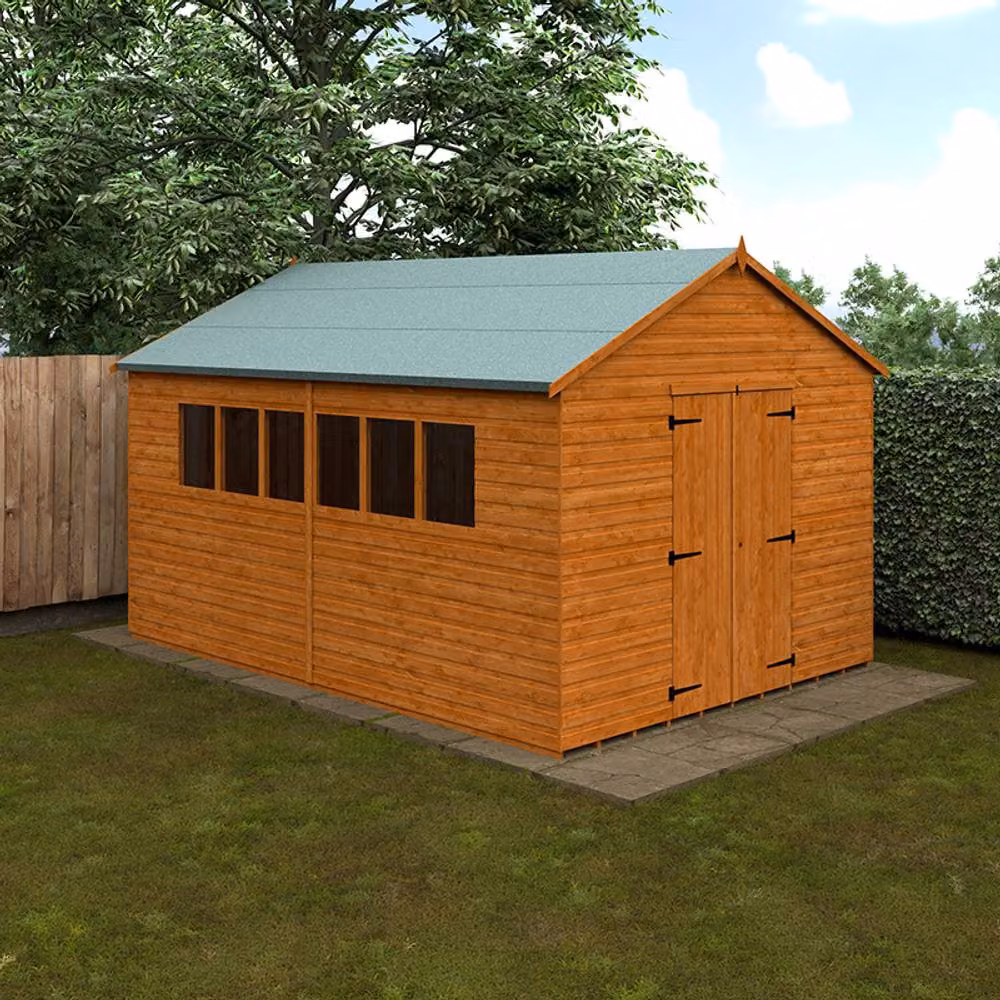 Buttercup Farm XL Workshop 12mm Wood Shed in Burnt Orange and Grey, W295 x D415 x H268.5 cm – 2