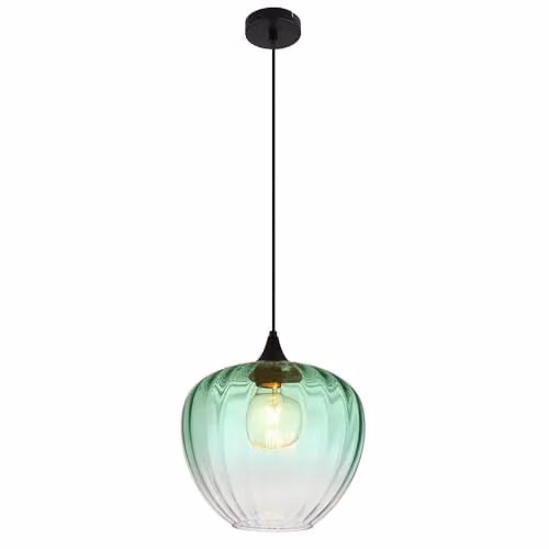 Globo Lighting Modern Round Suspended Pendant Light with Green Glass and Black Metal Finish, E27