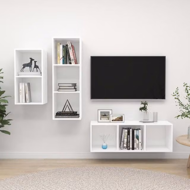 Berkfield Home 3 Piece White Matt Minimalist TV Cabinet Set in Engineered Wood – 1
