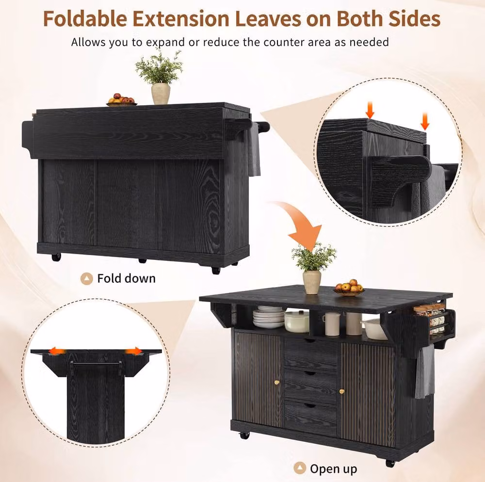 STILVORA Foldable Serving Trolley with Storage in Matt Black Finish – 4