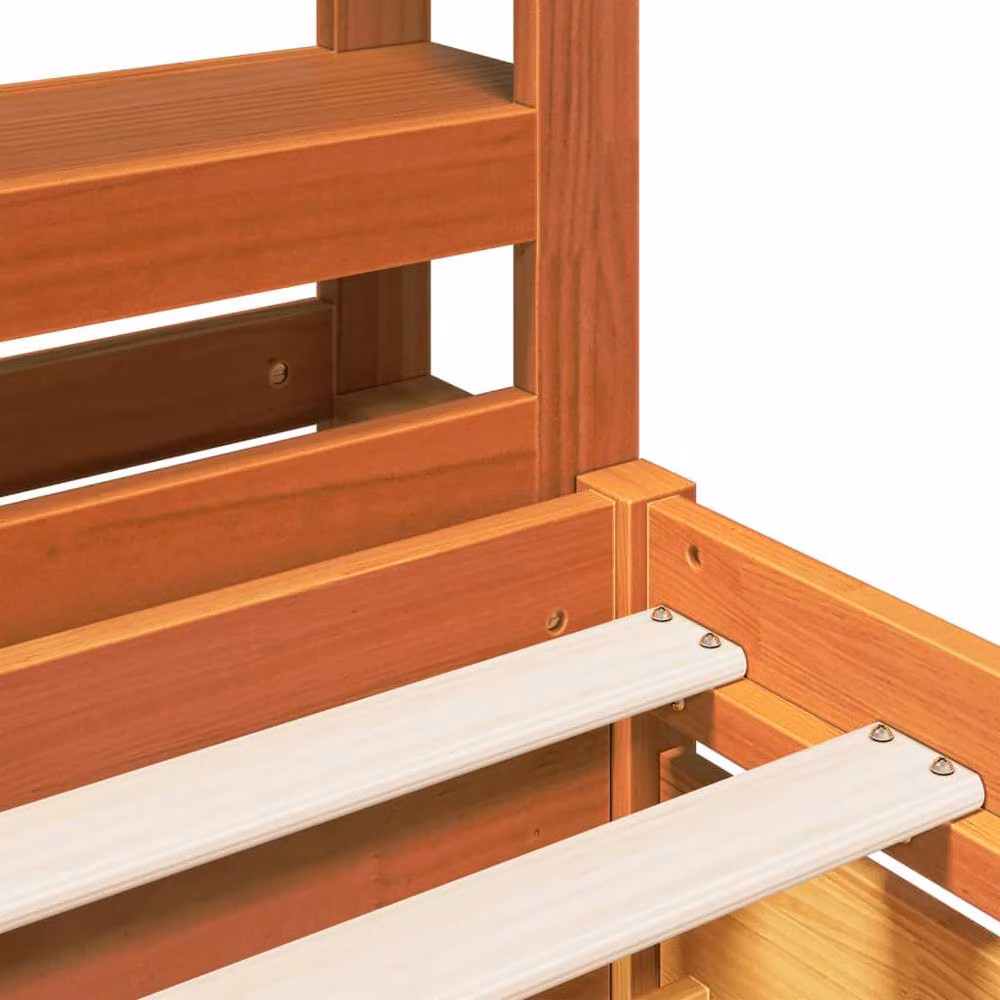 Berkfield Home Rustic Waxed Pine Double Bed Frame in Brown, W/D/H: 135 x 190 cm – 3