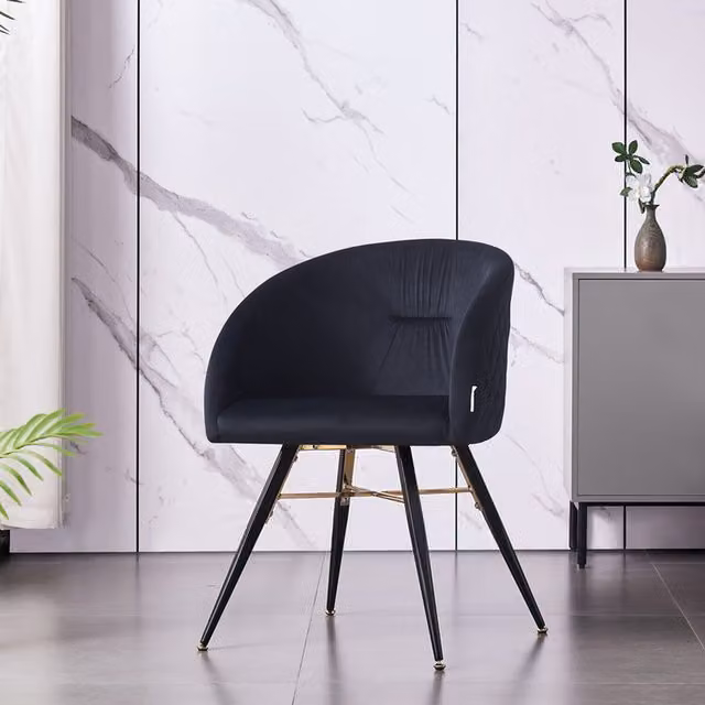 Life Interiors Modern Velvet Upholstered Dining Chair with Armrests in Black