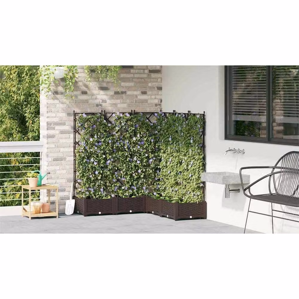 Berkfield Home Garden Planter with Trellis, Brown, W/D/H: 120 x 120 x 125.5 cm – 4