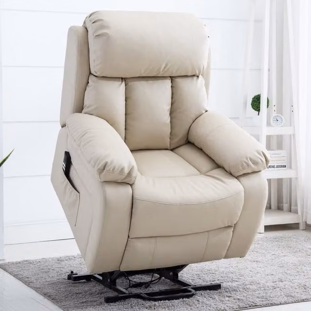 More4Homes Chester Dual Motor Rise Recliner with Heat and Massage in Cream Bonded Leather
