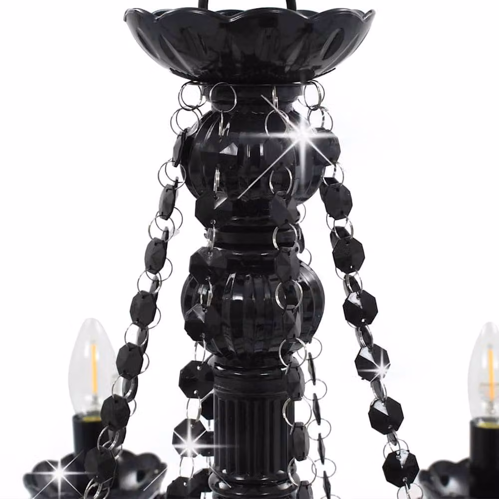 Berkfield Home Antique Black Metal Suspended Chandelier with Beads for 8 x E14 Bulbs – 3