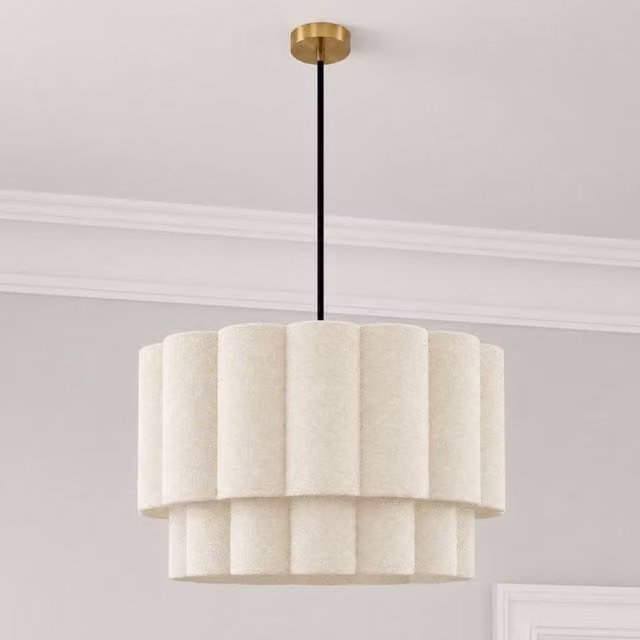 CGC Lighting Selina Scalloped Two Tier Drum Lampshade in Beige Fine Linen, Diameter: 48 cm – 1