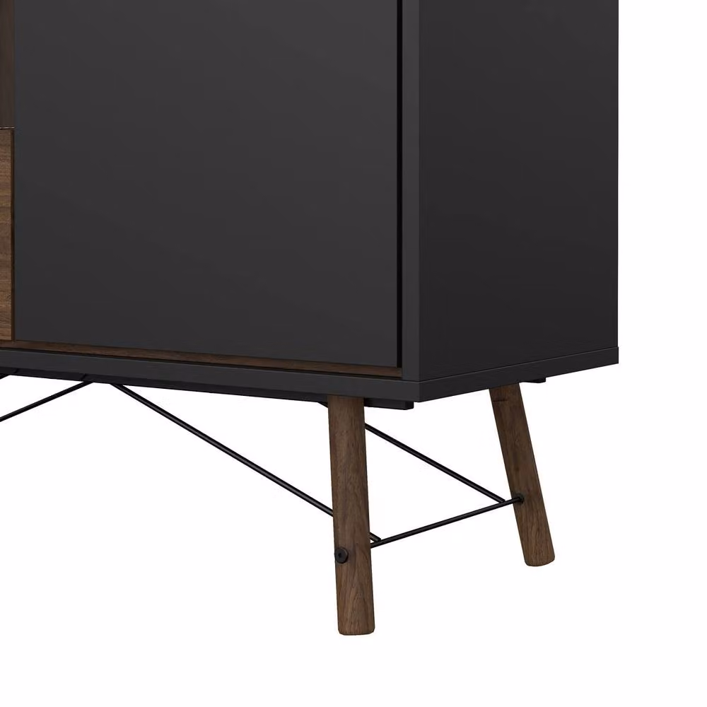 CALICOSY Joyce 2-Door Display Cabinet with Glass Door and Drawer in Walnut, H 161.8 cm x W 40.1 cm x D 66.6 cm – 3