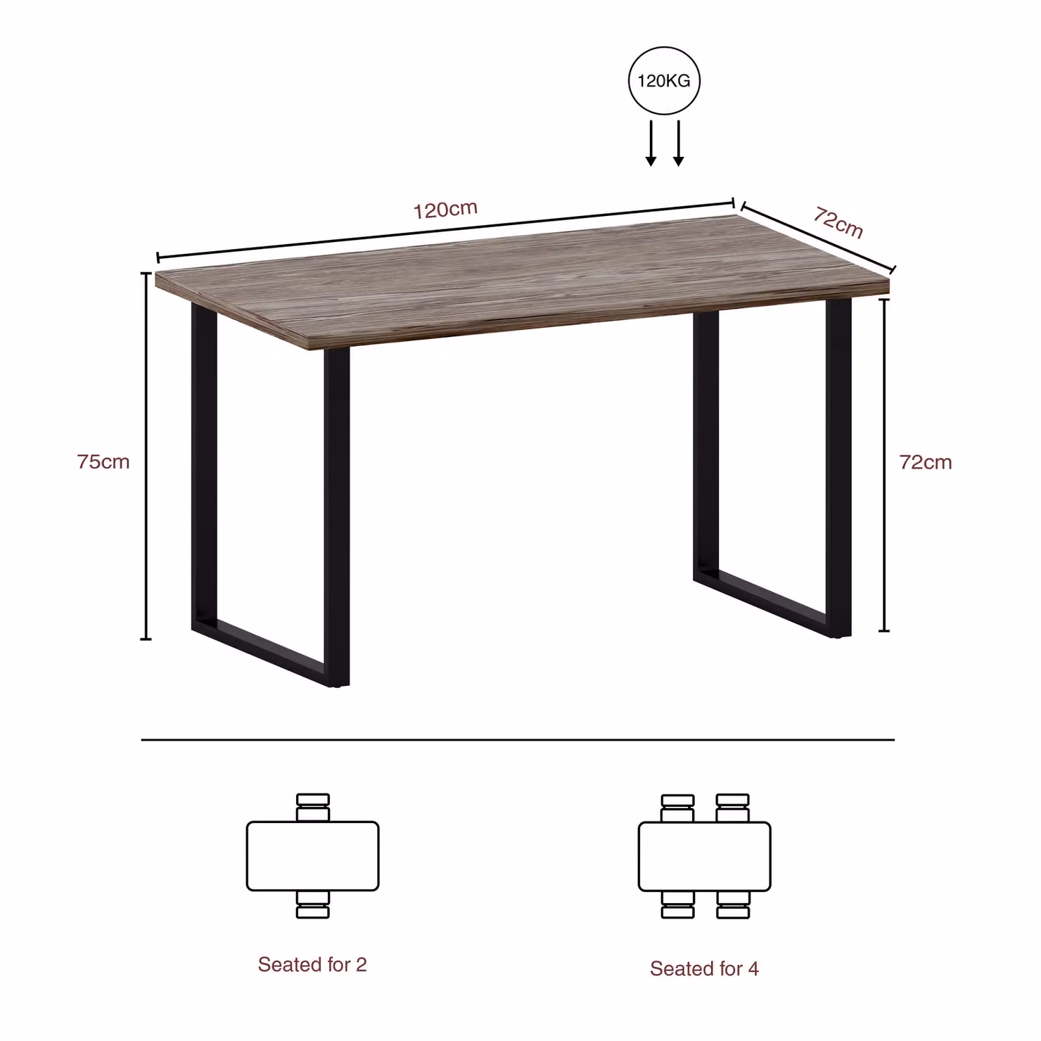 Vida Designs 4 Seater Rectangular Dining Table with U-Shaped Legs in Walnut Brown – 3