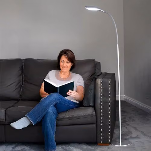 Lifemax High Vision LED Floor Reading Light in Black with Adjustable Arc and Cool White Illumination – 5