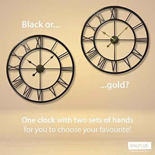 WALPLUS Bronze Wrought Iron Roman Numeral Wall Clock, Silent Metal Minimalist Design, W/D/H: 76 x 76 x 5 cm – 7
