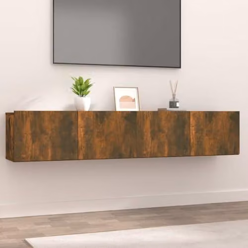 vidaXL 2 Piece Wall Mounted TV Cabinet Set in Brown, W/D/H: 80 x 30 x 30 cm – 2