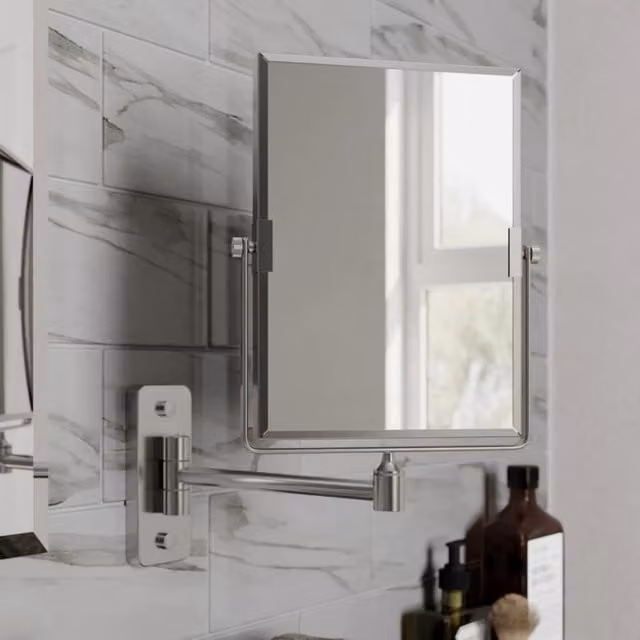 Bathwell Wall Mounted 3x Magnifying Chrome Bathroom Mirror for Shaving and Makeup in Silver