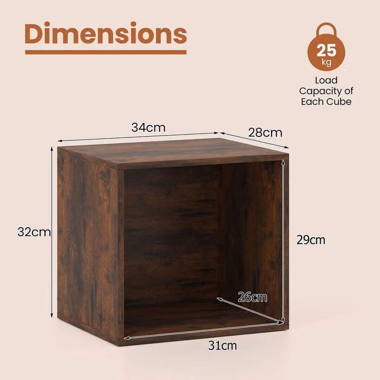 KORVIXA 4 Piece Modular Cube Storage Organizer in Brown
