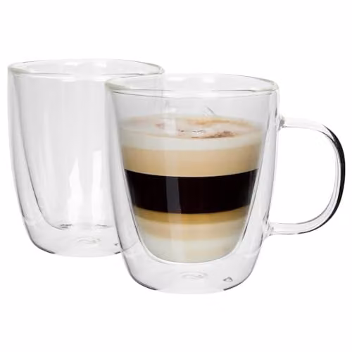 Rink Drink Double Walled Glass Coffee Mugs, Pack of 2, 386ml, Transparent – 1