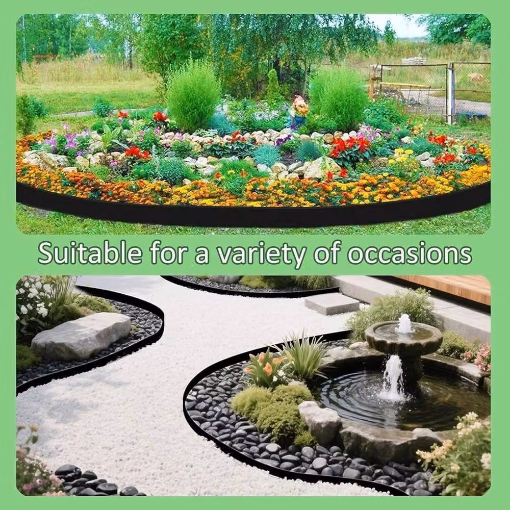 FLAVORA Flexible Black Plastic Garden Border for Grass and Lawns – 5