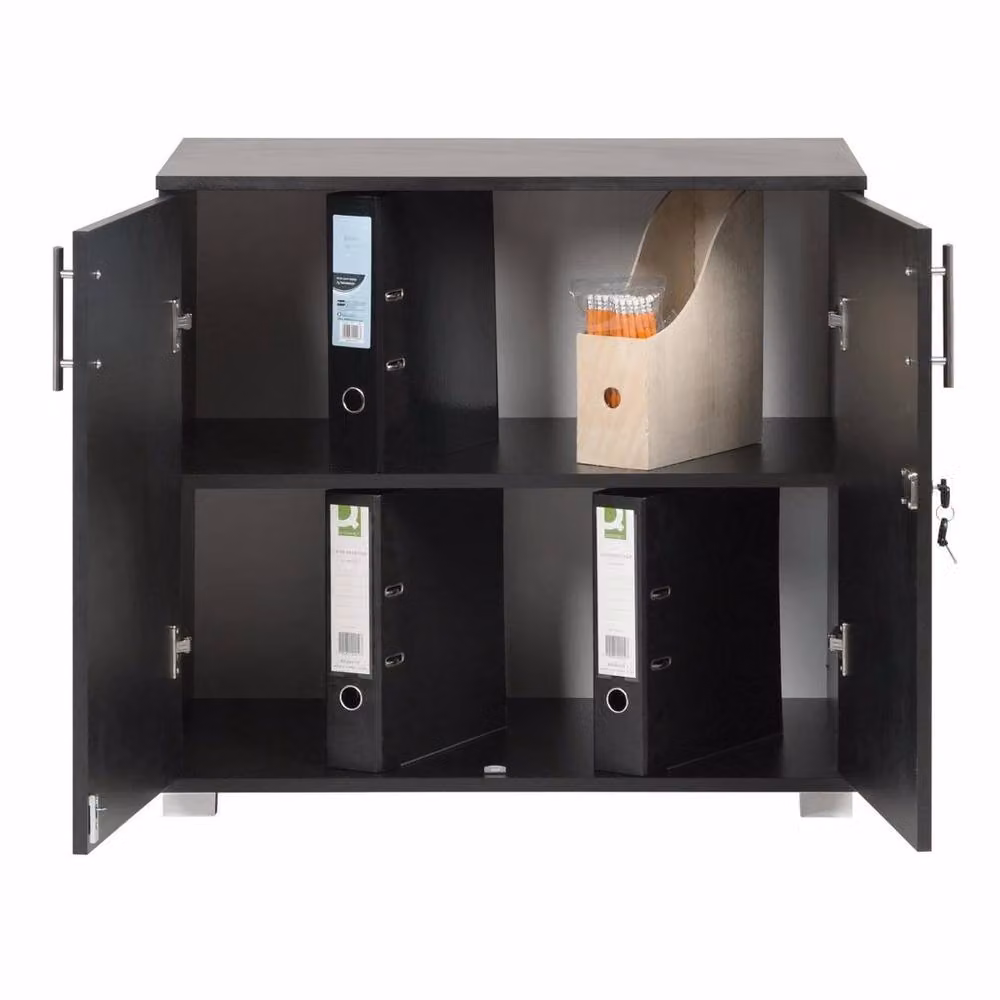 PAWNORA Black Metal Lockable 2 Door Storage Cabinet for Home and Office, W: 100 cm, D: 15 cm – 2