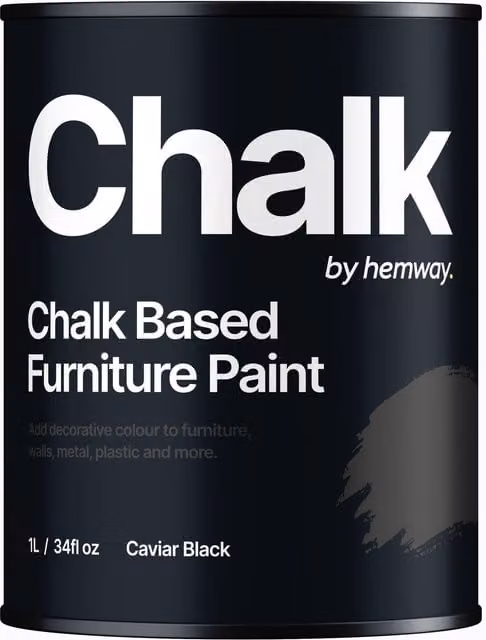 Hemway Chalk Based Furniture Paint in Flat Matt Caviar Black, 1L