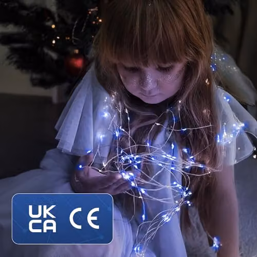 Desiretech 2-Pack Blue LED Battery-Powered Copper Wire String Lights with 50 LEDs – 6