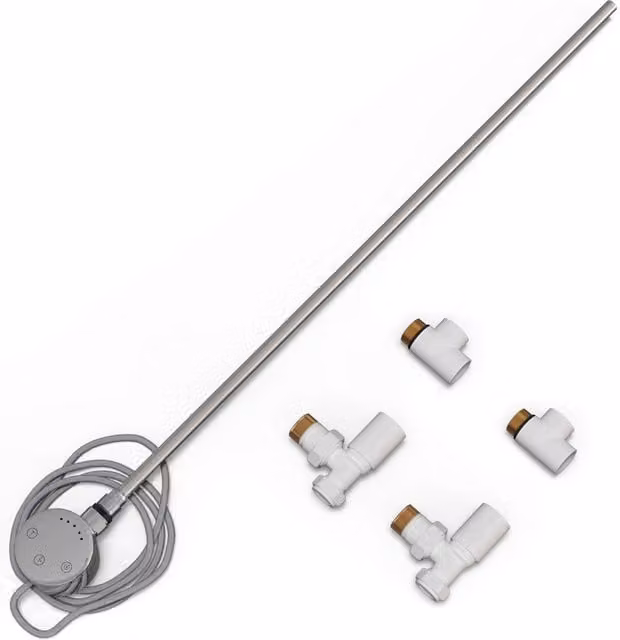 UK Radiators Talus Dual Fuel Towel Rail Kit with Touch Thermostatic Valve, White, Height: 63 cm