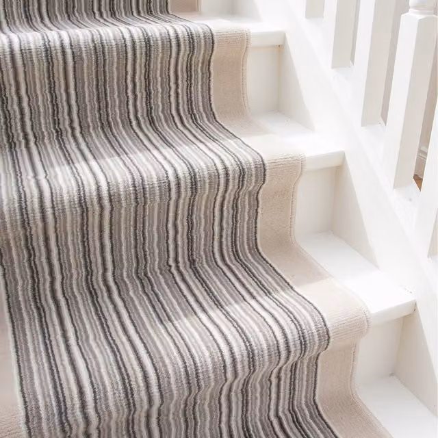 The Rug House Neutral Striped Cut To Measure Stair Carpet Runner, Width: 70 cm, Length: 975 cm, Beige