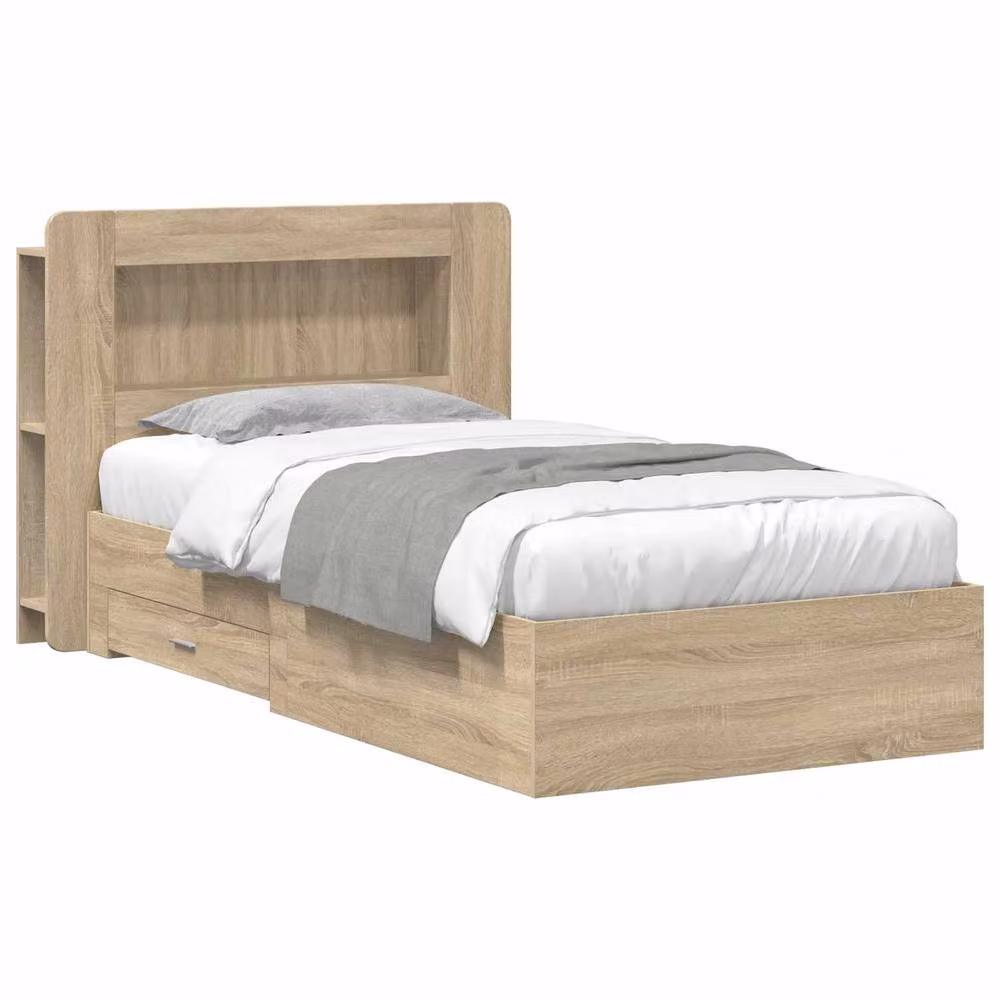 Berkfield Home Modern Bed Frame with Storage in Sonoma Oak and Brown, W/D/H: 90 x 190 cm – 2