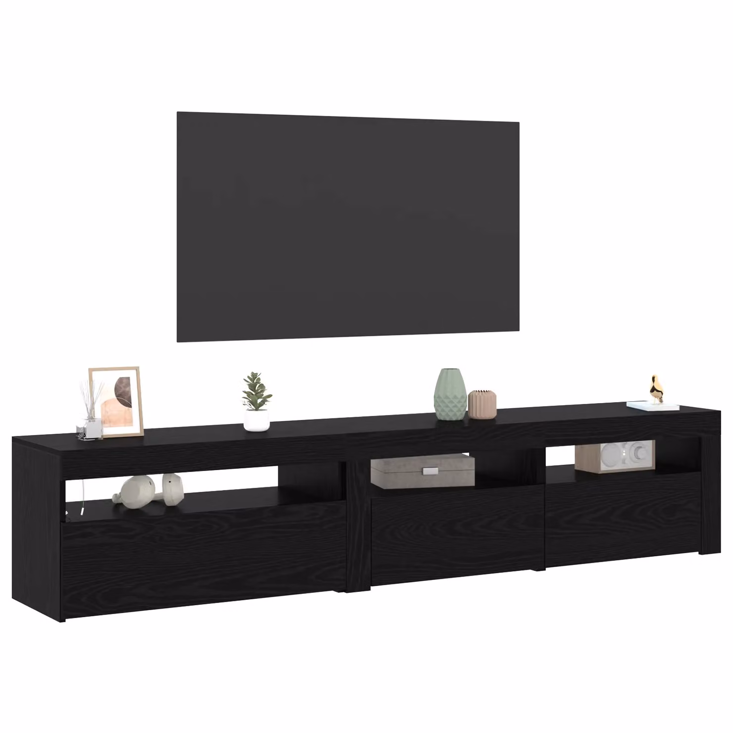 Berkfield Home Set of 2 Modern Black Oak TV Cabinets with LED Lights in Matt Engineered Wood – 2