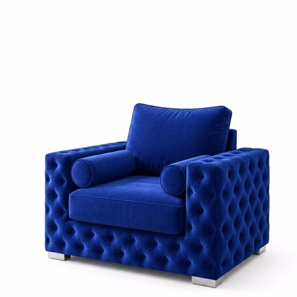 Stratus Interiors Ashley Chesterfield Plush Velvet Armchair in Royal Blue – 2