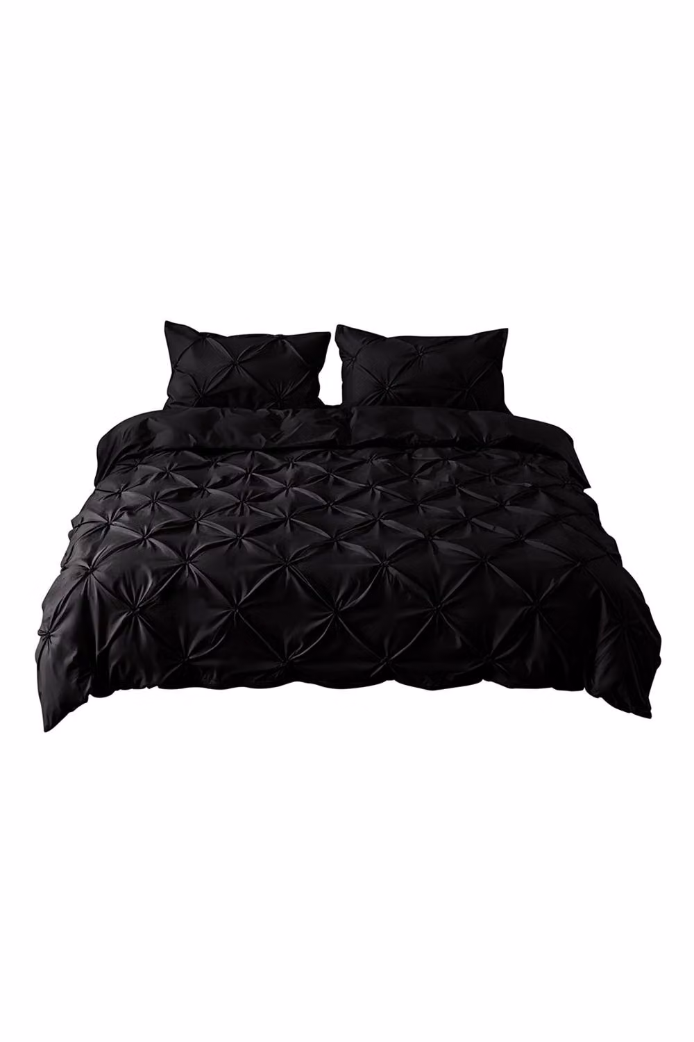 Living and Home Textured Pinch Pleat 3 Piece Duvet Cover and Pillowcase Set in Black, W: 180 cm, L: 200 cm – 3