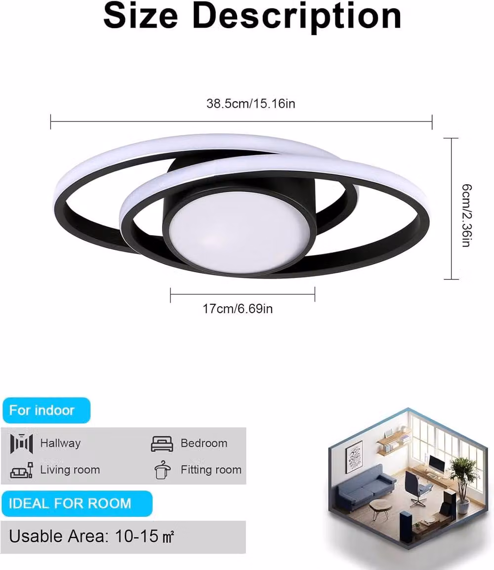 COMELY 39W Round LED Ceiling Light with Remote Control, Black – 4