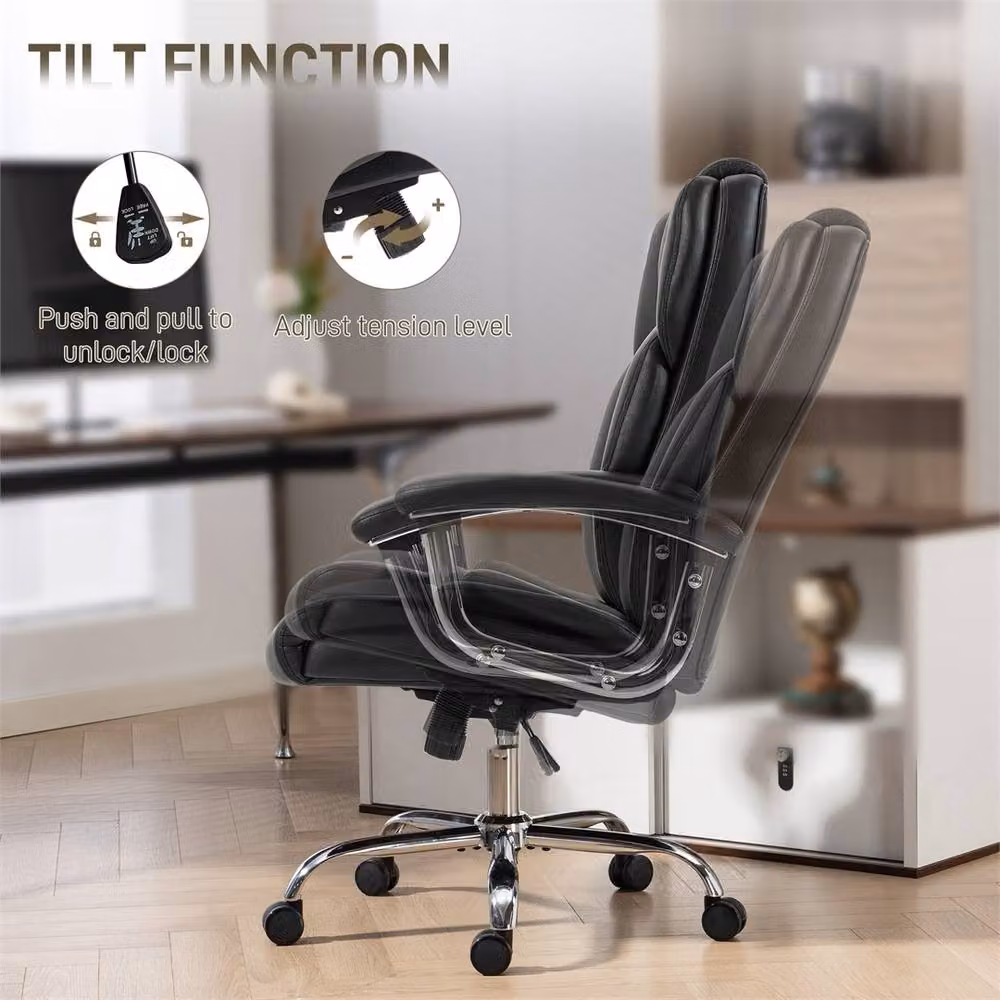 NESTLUNE Black PU Leather Executive Office Chair with Headrest and Armrests – 3