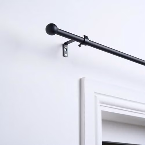 OHS Extendable Metal Curtain Pole with Ball Finials and Fittings, Black, 16mm Diameter, 120 to 220 cm – 1