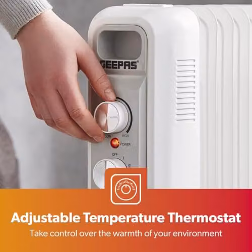 Geepas 1500W White Freestanding Oil Filled Radiator with Thermostat and Overheat Protection – 4
