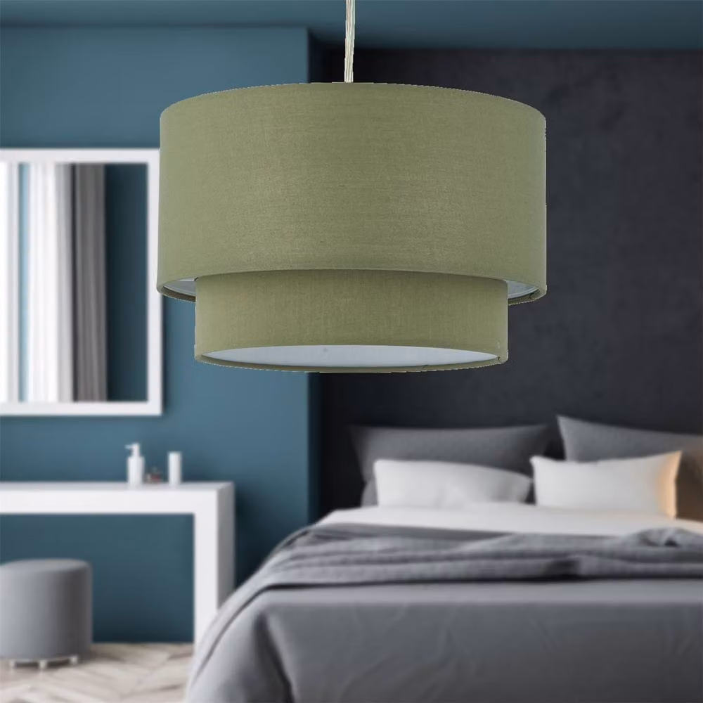 First Choice Lighting Duo Sage Green Cotton 2 Tier Cylinder Ceiling Light Shade – 4