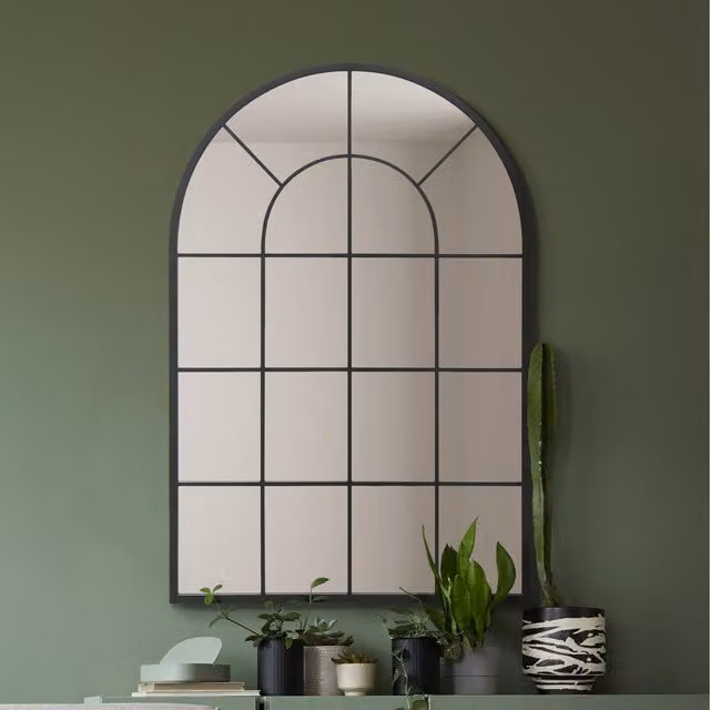MirrorOutlet Arcus Modern Wall Mirror in Black and Gold with Metal and Glass
