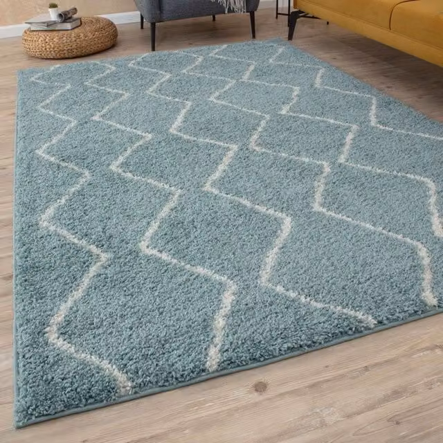 THE RUGS Soft Moroccan High Pile Shaggy Rug, Duck Egg Blue, W: 160 cm, L: 230 cm
