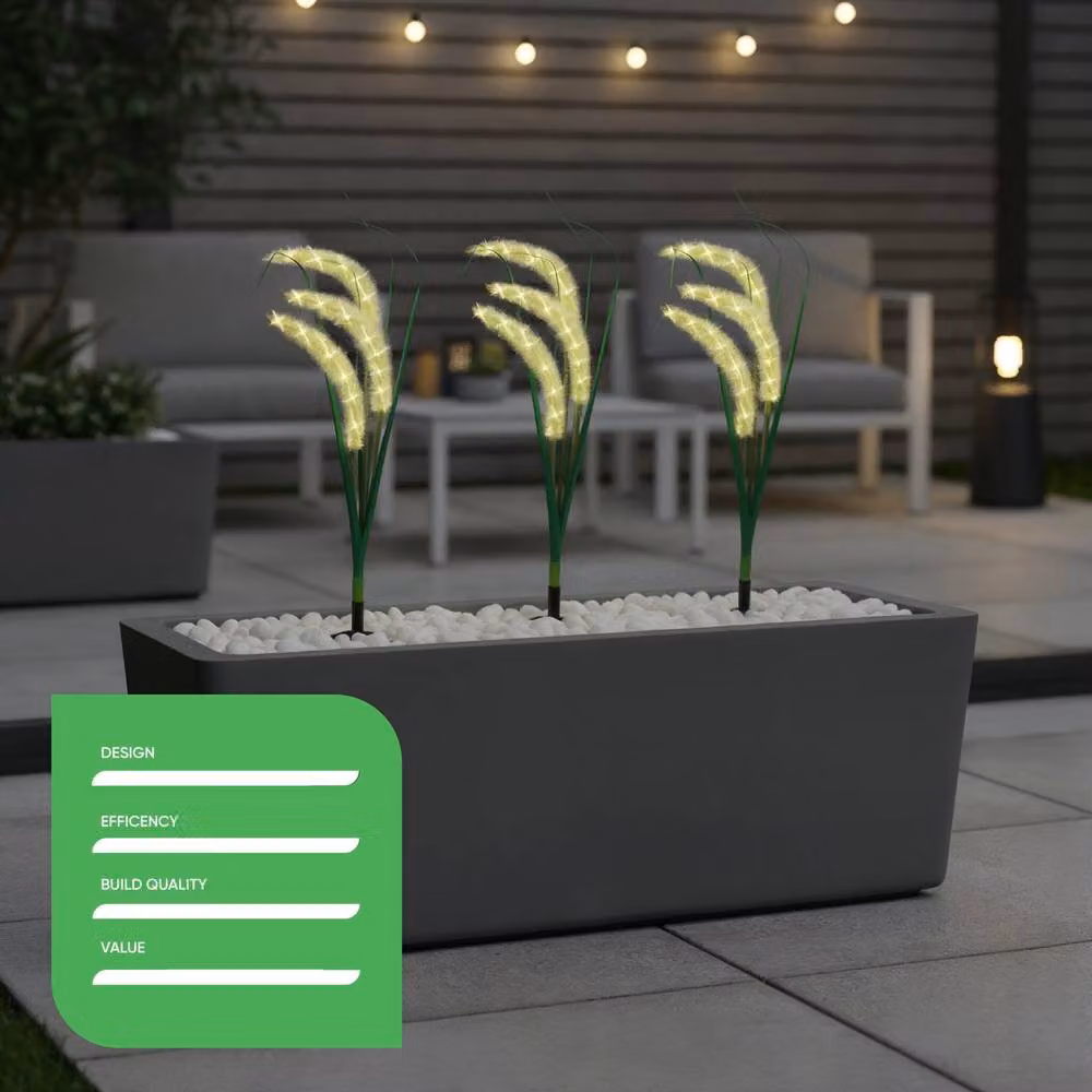 Gardenwize Pack of 3 Solar Grass Effect Stake Lights with Warm White LED in Green – 3