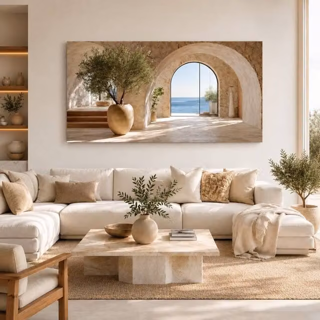 Mafett Ocean View Archway Mediterranean Landscape Canvas Print, Multicolour, W: 101.6 cm, H: 76.2 cm