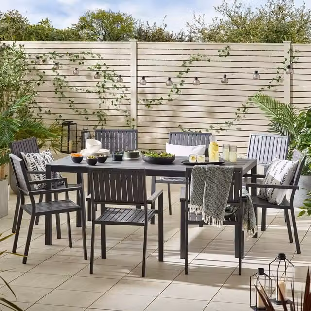 Furniturebox Dubai 8 Seater Outdoor Dining Set in Grey Metal and Polywood