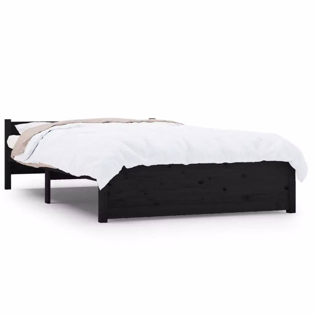 Berkfield Home Black Solid Pine Wood Double Bed Frame W: 135 cm, D: 190 cm – 2
