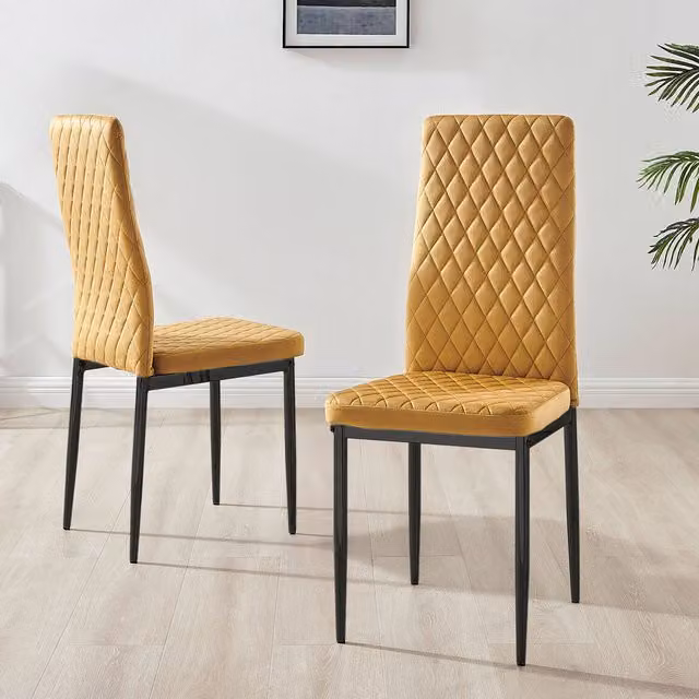 FurnitureboxUK Set of 4 Milan Velvet Dining Chairs in Mustard Yellow with Black Legs