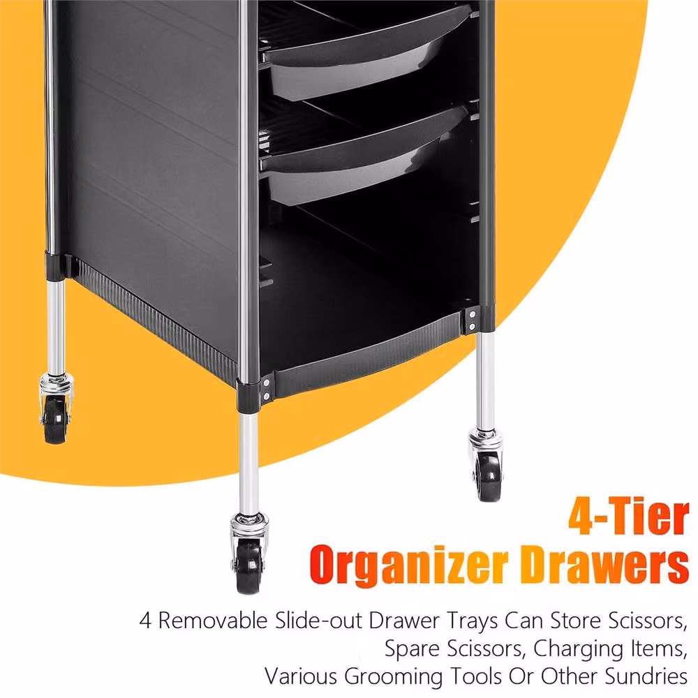 Nordara 4 Drawer Salon Hairdresser Trolley Beauty Barber Storage Basket in Black – 4
