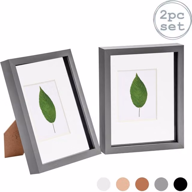 Nicola Spring Pack of 2 Rectangular 3D Box Photo Frames in Grey and White with 4x6 inch Mount, W/H: 20.32 x 25.4 cm