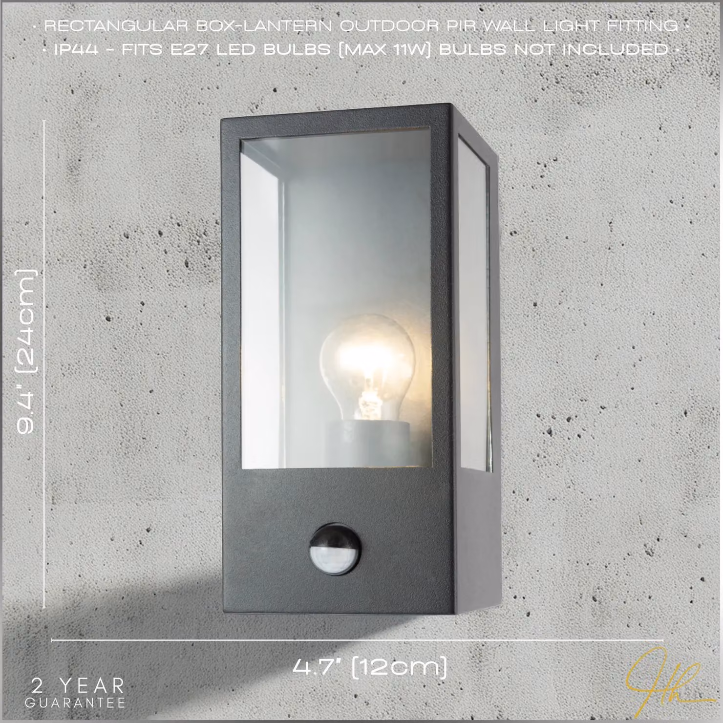 Happy Homewares Modern Outdoor PIR Sensor Wall Light Fitting, Black Lantern Style with Transparent Glass, IP44 Rated – 5
