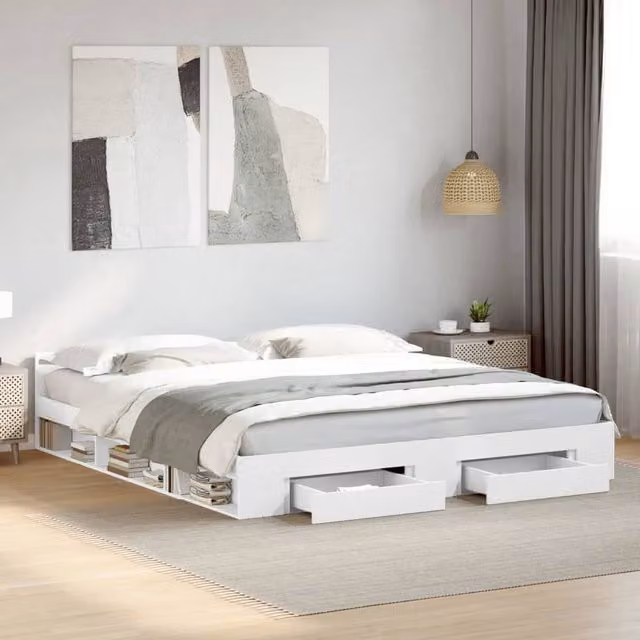 Berkfield Home Super King Bed Frame with Drawers in White, W/D/H: 180 x 200 cm