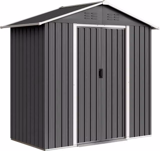Outsunny Metal Garden Storage Shed in Dark Grey with Sliding Doors and Side Vent – 1