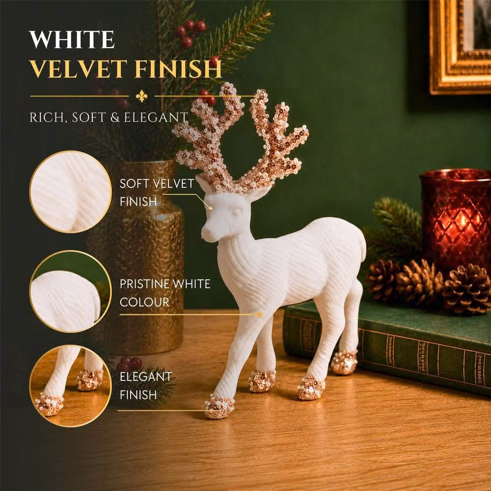 Shatchi White Velvet Christmas Reindeer Figurine, Height: 20 cm – 3