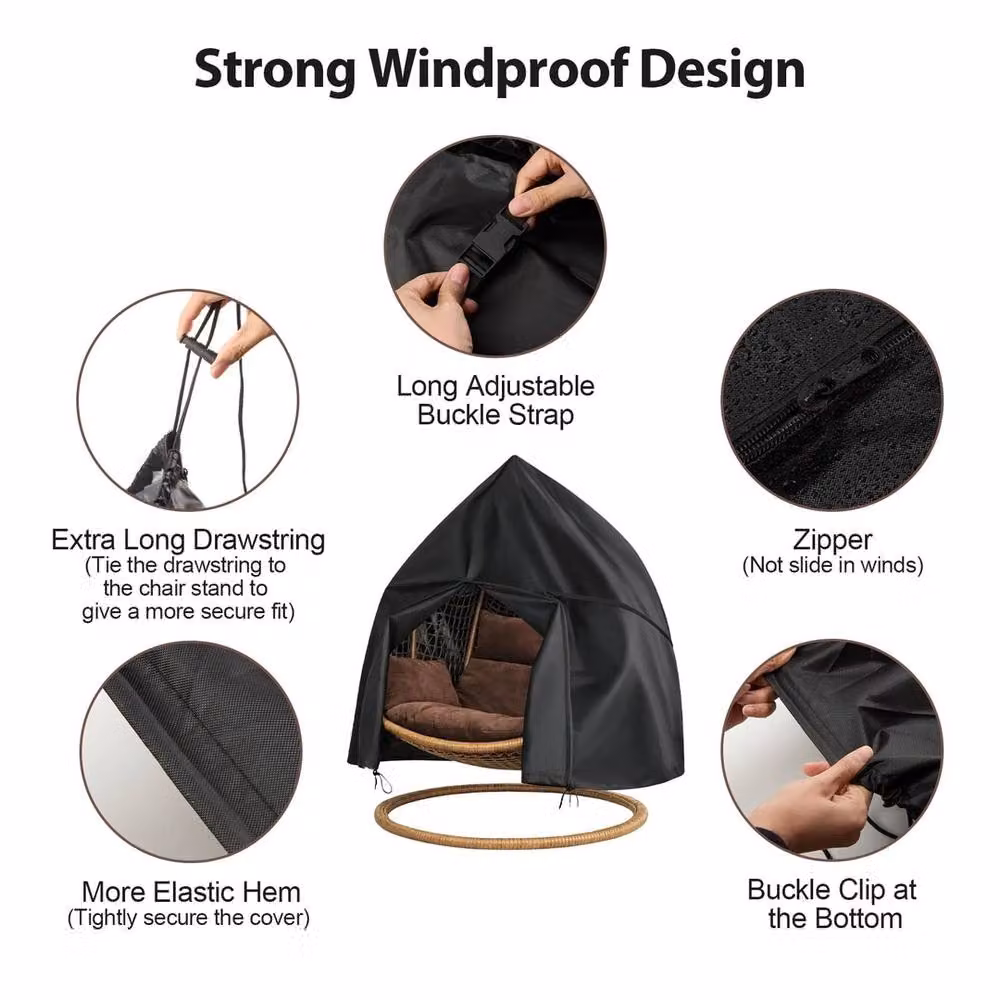 NESTLUNE Black 420D Oxford UV and Wind Resistant Water Repellent Armchair Cover – 3